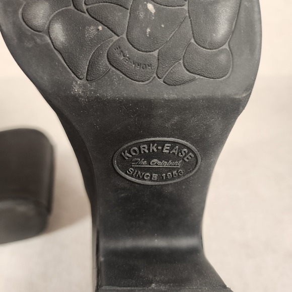 Kork-Ease Leather Mules Open Toe Block Heel Slides Black Size 9M - Picture 7 of 8